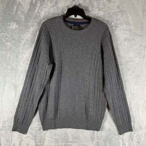 Jos A Bank Reserve Men's Casmere Cable Knit Sweater‎ Gray M Crew Neck